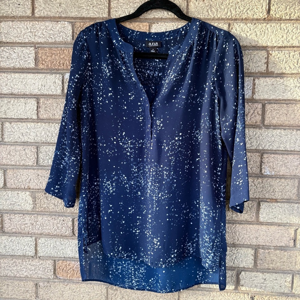 a.n.a Navy Splatter-Print Tunic Blouse
